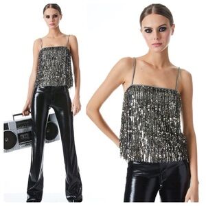 ALICE + OLIVIA Chi Sequin Fringe Top